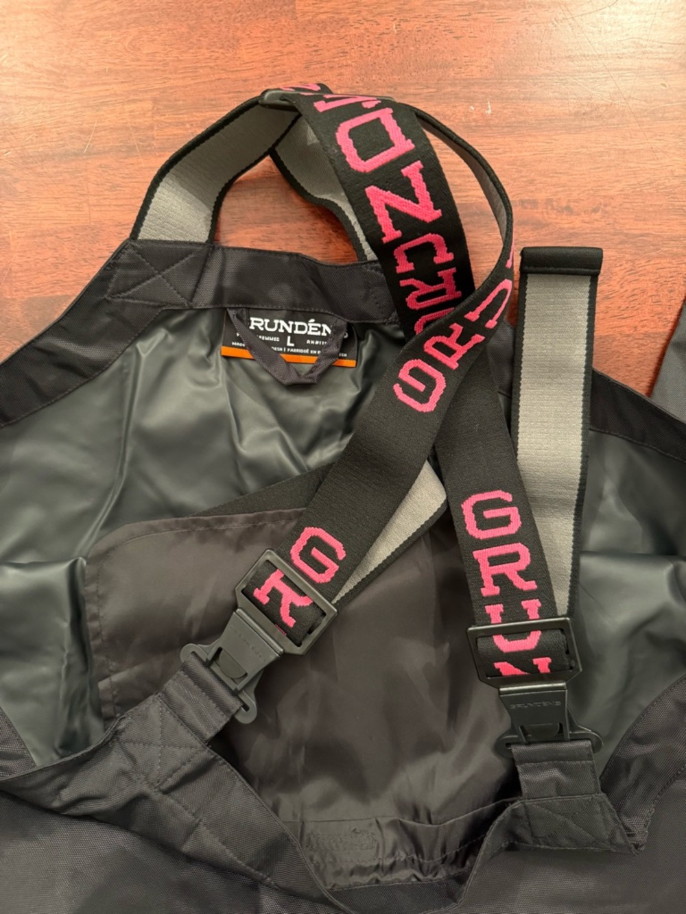 Grunden's Black Bib Overalls with Pink Logo Straps